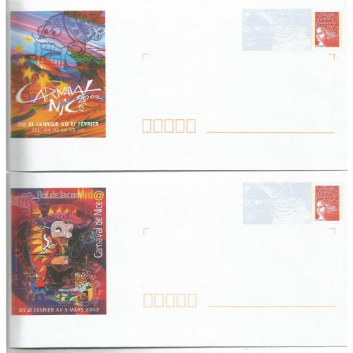 Lot de 2 Prêt à Poster PAP  CARNAVAL de NICE 2002 et 2003 Neufs (Rep. Luquet)