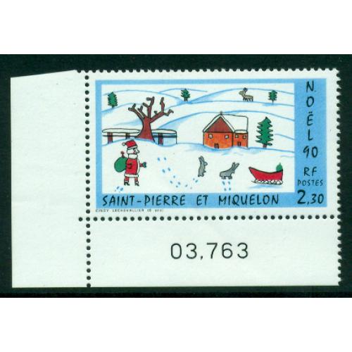 Timbres neufs** de SPM. Noël 1990