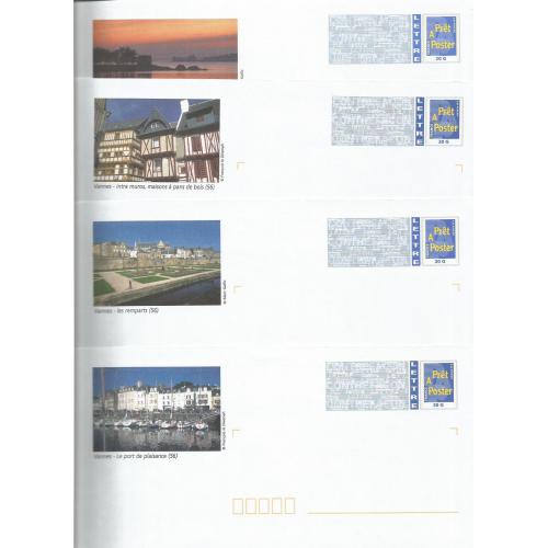 Lot de 4 Prêt à Poster PAP  VANNES MORBIHAN - Remparts Port Intra Muros Golfe du Morbihan  Neufs (Rep. Logo Bleu)